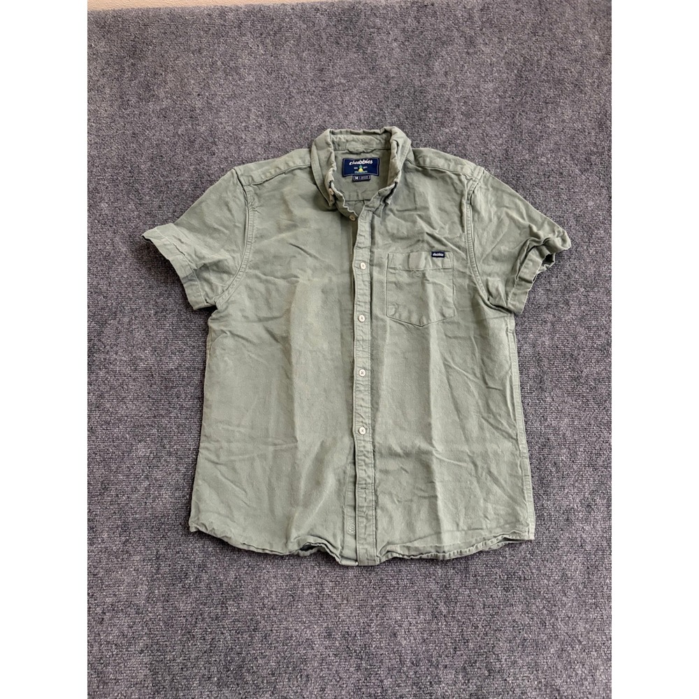 Chubbies Mens Short Sleeve Button Down Shirt Sage Green Linen Blend Size M